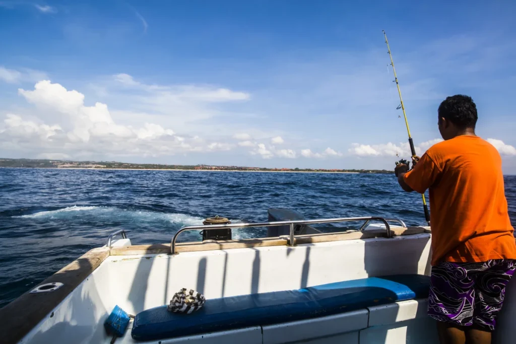 Man fishing in Bali waters