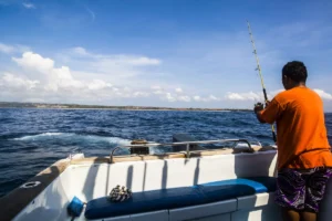Man fishing in Bali waters