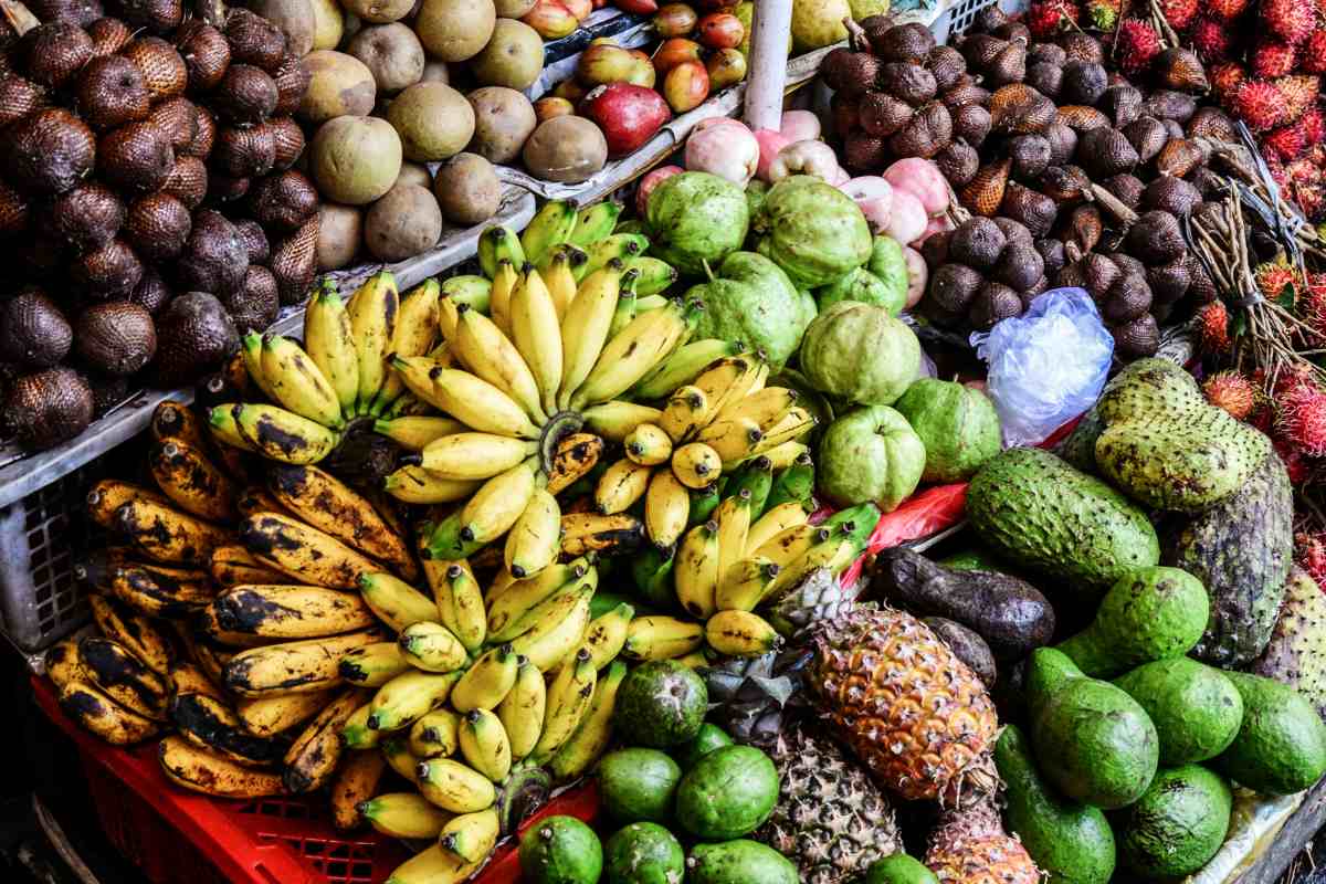 Fresh fruits and vegetables at a traditional local market in Bali