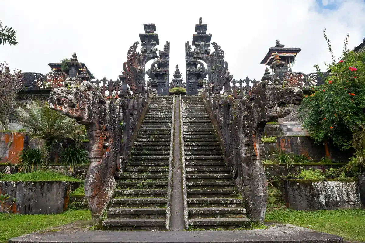 Meru towers and sacred shrines at Pura Besakih temple in Bali