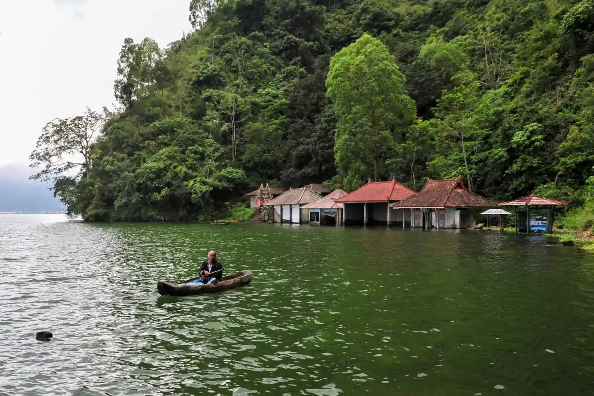 Traditional wooden canoe on Lake Batur in Bali