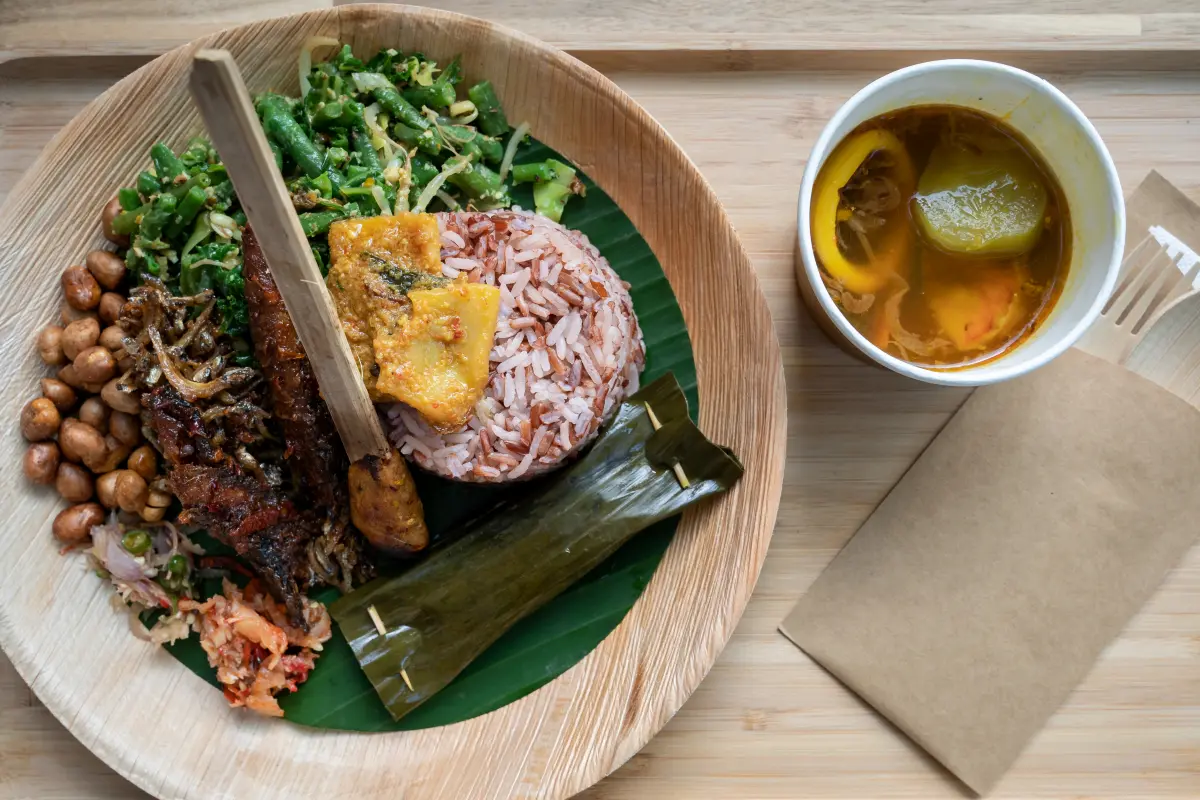 Traditional Balinese rice meal with local side dishes